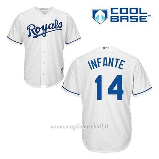 Maglia Baseball Uomo Kansas City Royals Omar Infante 14 Bianco 1ªCool Base